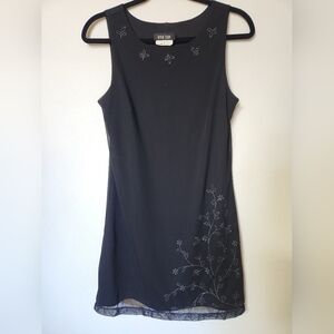 Elegant Black Glitter Embroidered Dress Size L